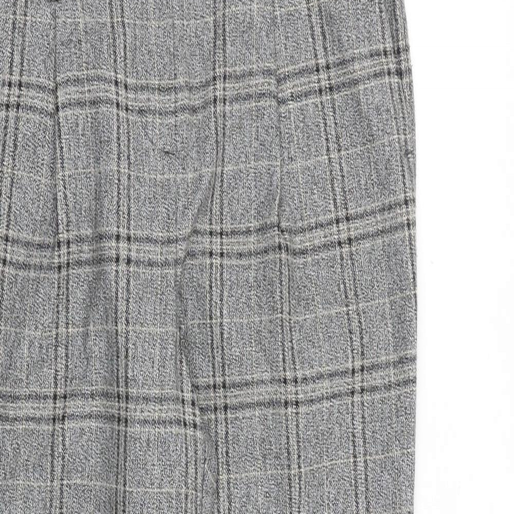 NEXT Womens Grey Plaid Polyester Trousers Size 6 L26 in Regular Zip
