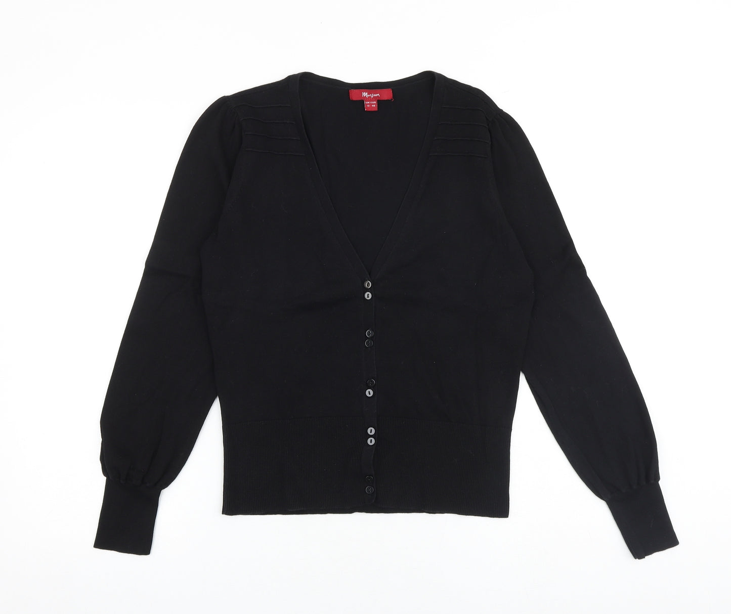 Monsoon Womens Black V-Neck Cotton Cardigan Jumper Size 12
