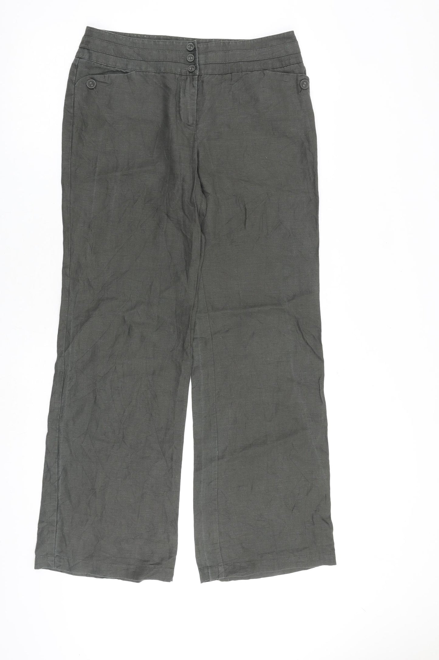 Monsoon Womens Grey Linen Trousers Size 32 in L32 in Regular Zip