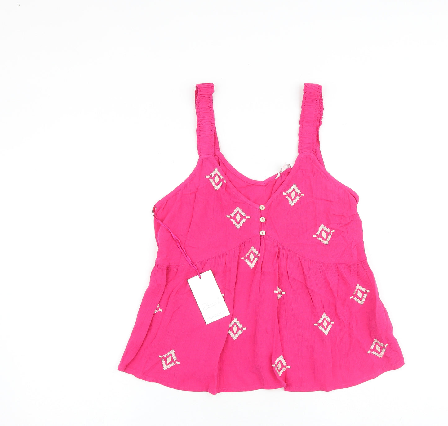Monsoon Womens Pink Geometric Viscose Basic Tank Size M V-Neck