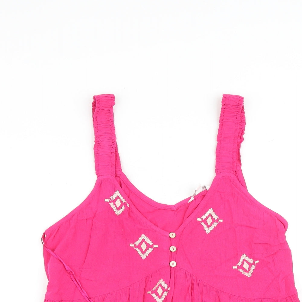 Monsoon Womens Pink Geometric Viscose Basic Tank Size M V-Neck