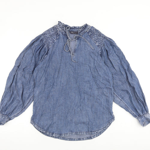 Marks and Spencer Womens Blue Lyocell Basic Blouse Size 8 V-Neck
