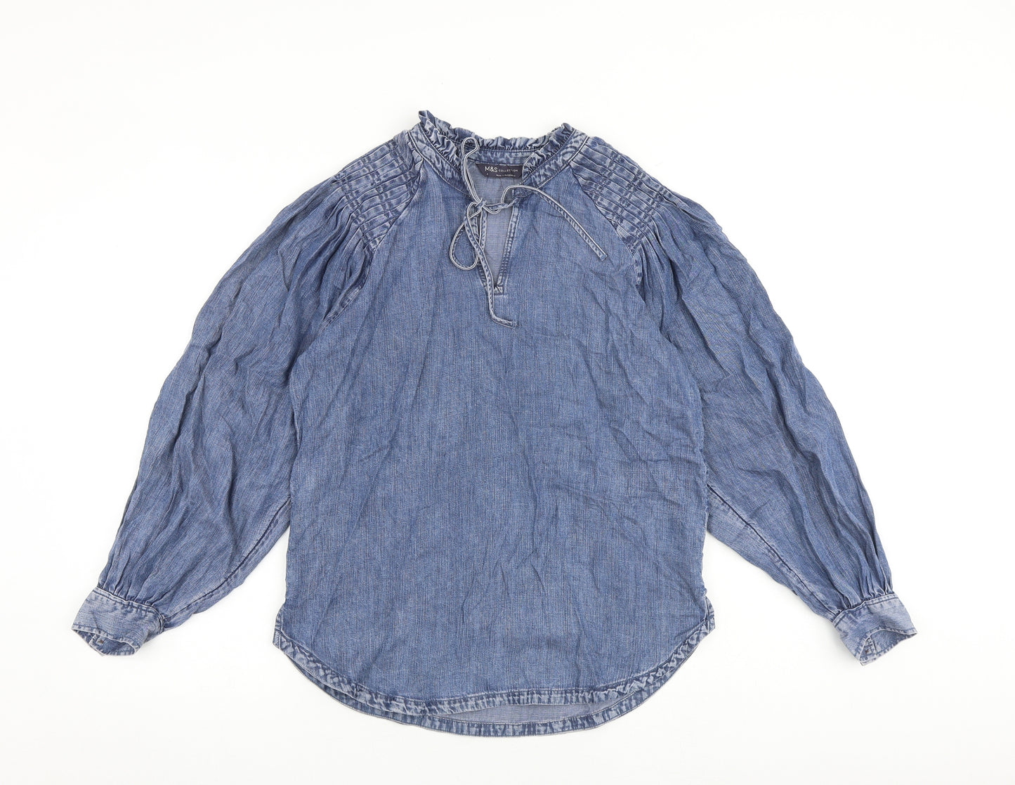 Marks and Spencer Womens Blue Lyocell Basic Blouse Size 8 V-Neck