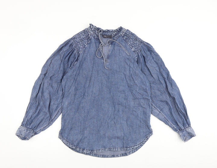 Marks and Spencer Womens Blue Lyocell Basic Blouse Size 8 V-Neck