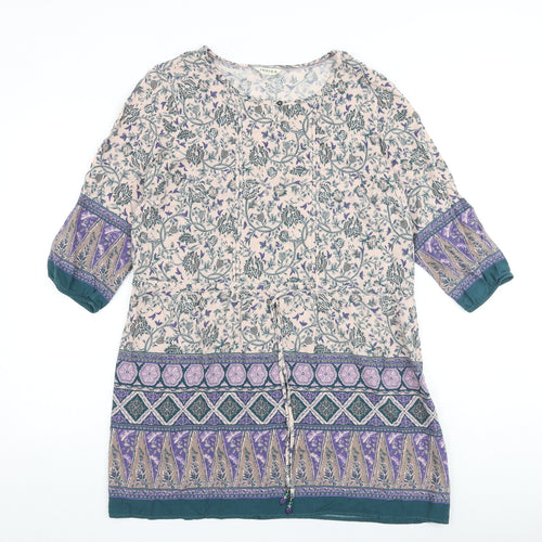 Indigo Womens Multicoloured Geometric Viscose A-Line Size 14 Round Neck Tie