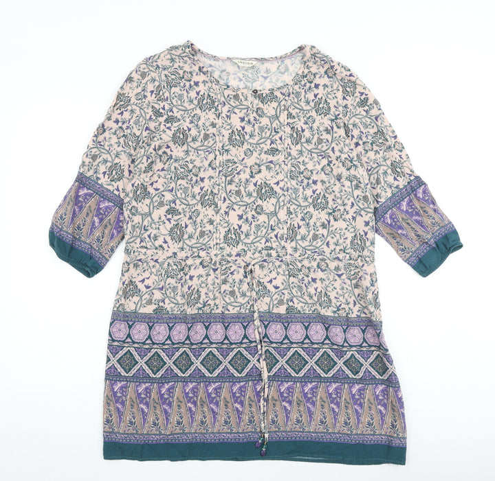 Indigo Womens Multicoloured Geometric Viscose A-Line Size 14 Round Neck Tie