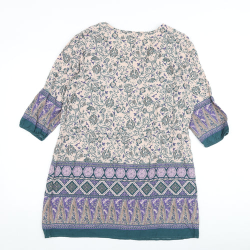 Indigo Womens Multicoloured Geometric Viscose A-Line Size 14 Round Neck Tie