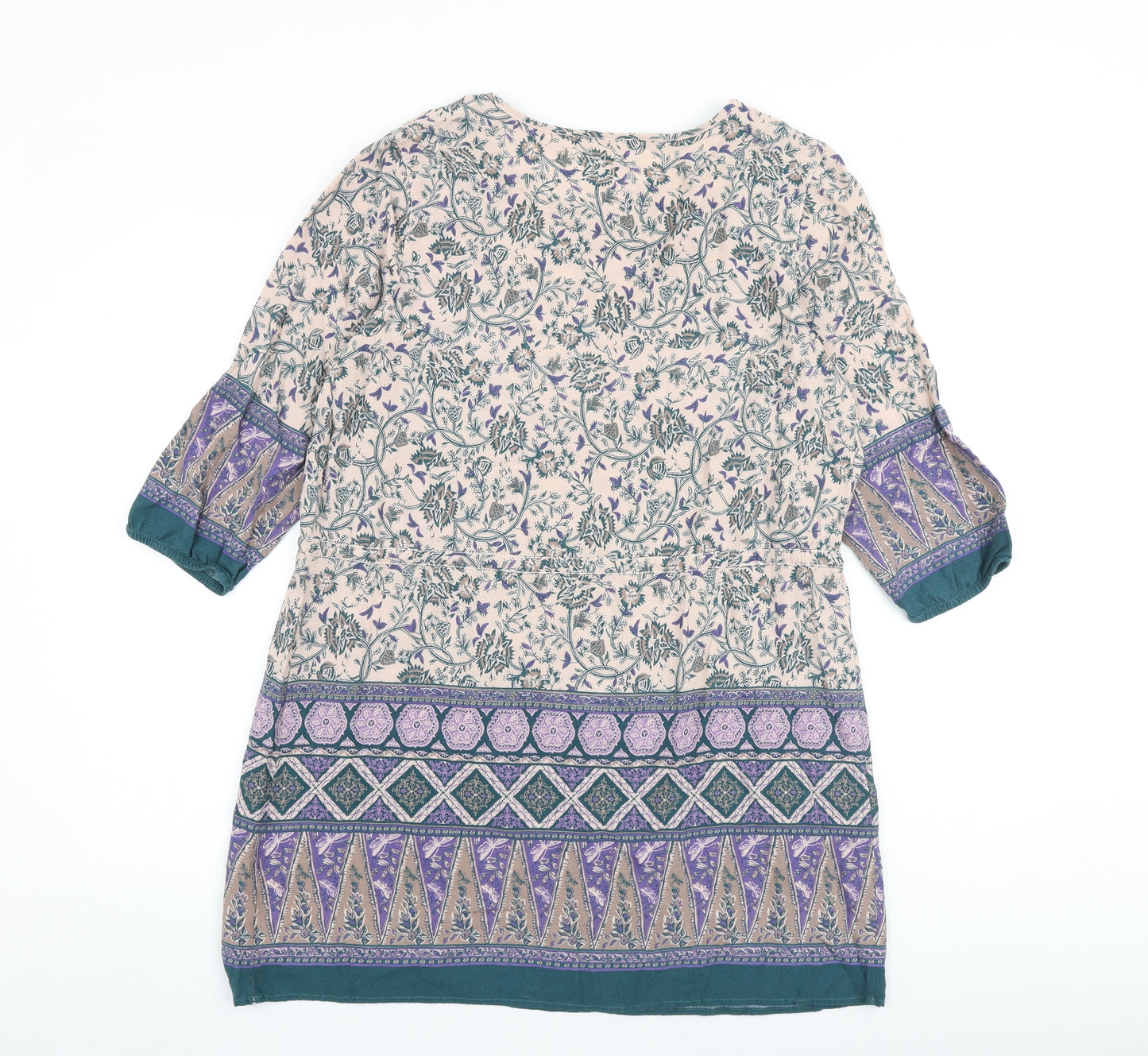 Indigo Womens Multicoloured Geometric Viscose A-Line Size 14 Round Neck Tie