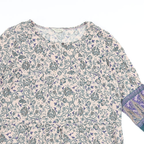 Indigo Womens Multicoloured Geometric Viscose A-Line Size 14 Round Neck Tie