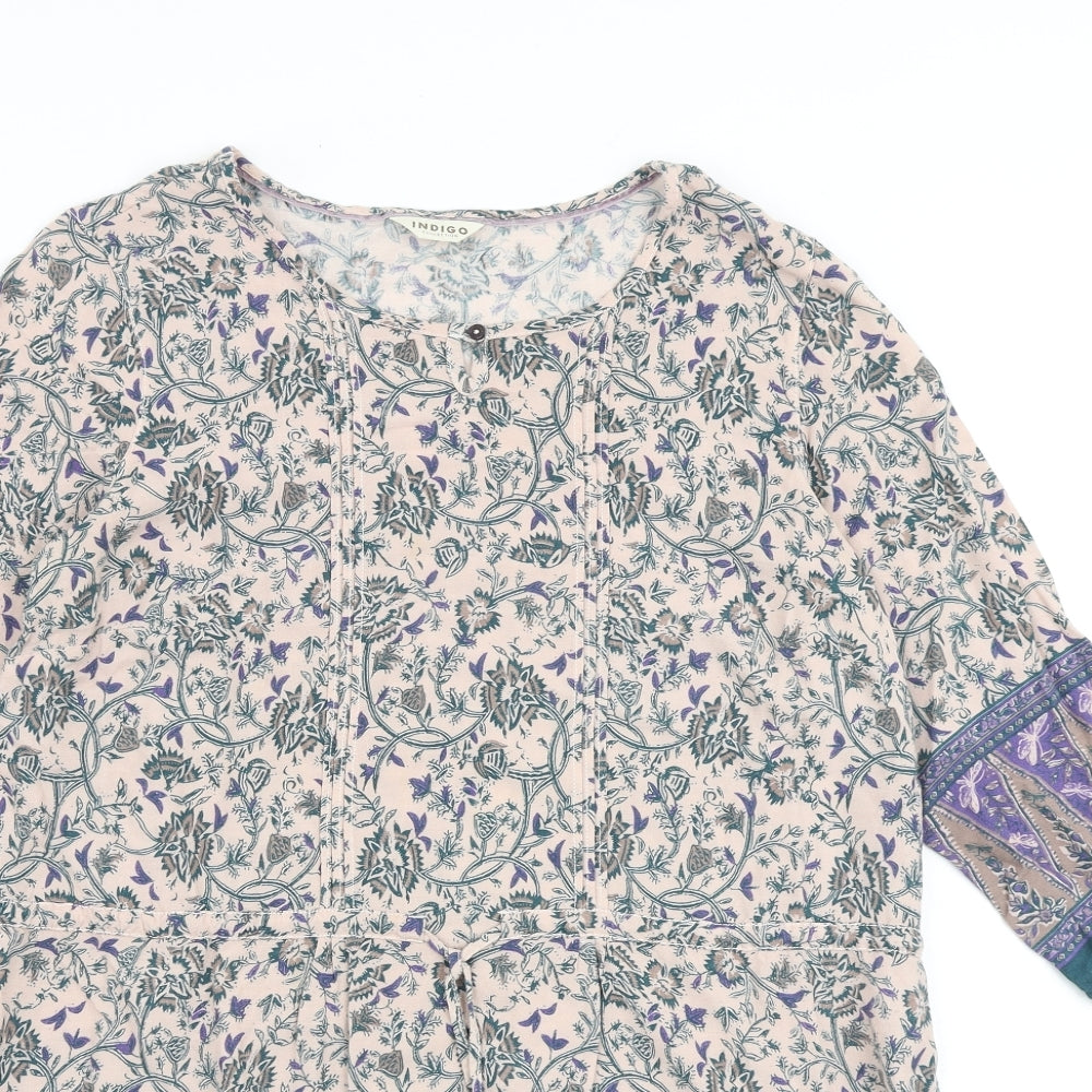 Indigo Womens Multicoloured Geometric Viscose A-Line Size 14 Round Neck Tie