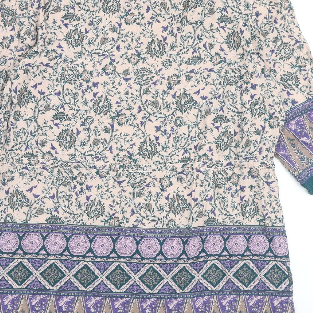 Indigo Womens Multicoloured Geometric Viscose A-Line Size 14 Round Neck Tie