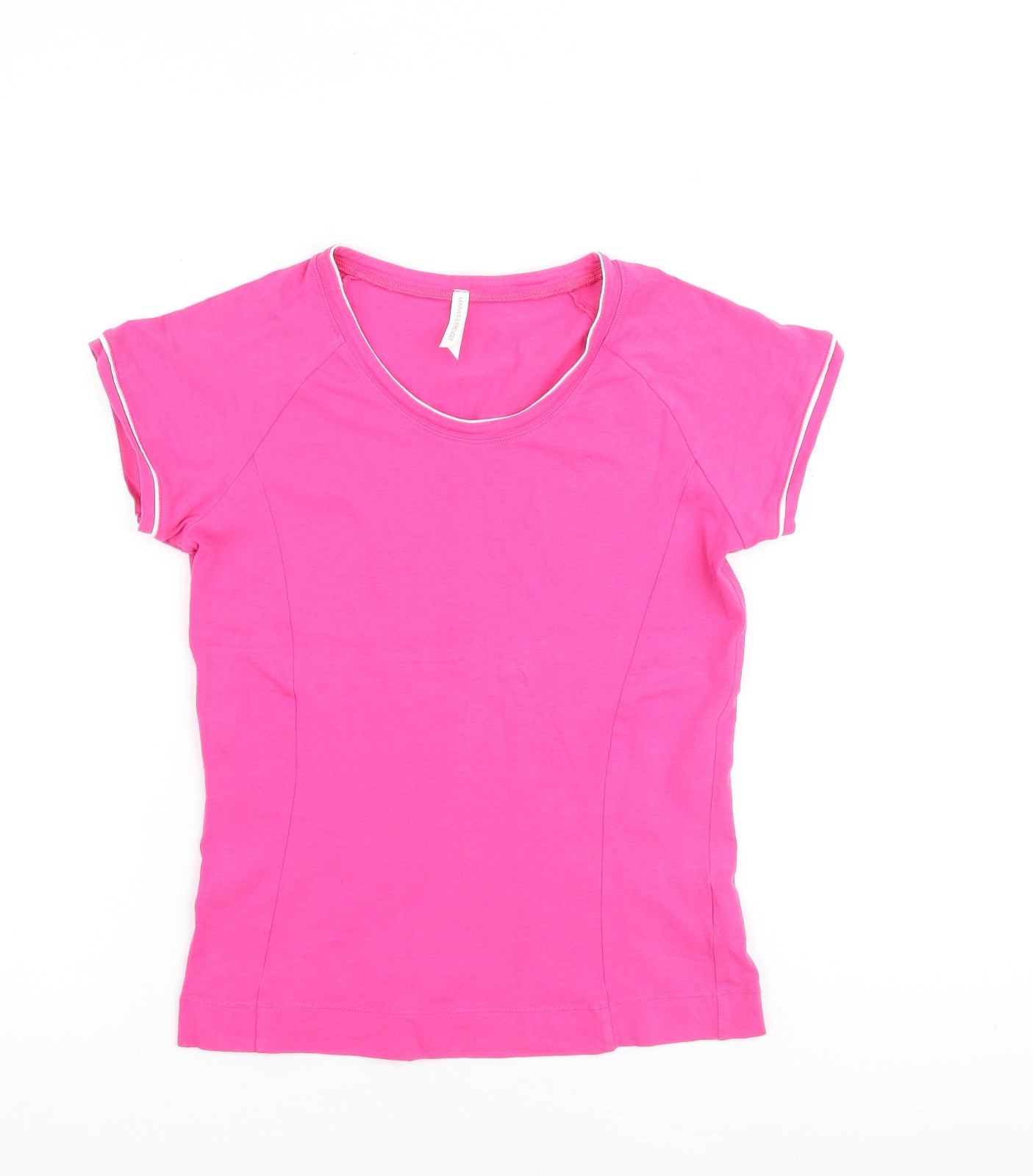 Marks and Spencer Womens Pink Cotton Basic T-Shirt Size 14 Round Neck