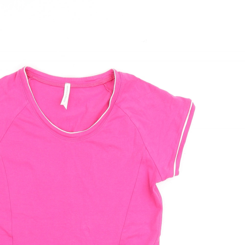 Marks and Spencer Womens Pink Cotton Basic T-Shirt Size 14 Round Neck