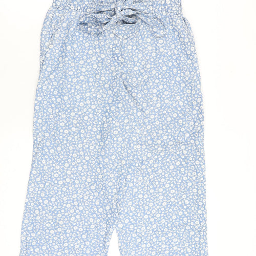 NEXT Womens Blue Floral Lyocell Cropped Trousers Size 10 L23 in Regular Zip