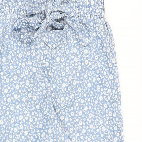 NEXT Womens Blue Floral Lyocell Cropped Trousers Size 10 L23 in Regular Zip