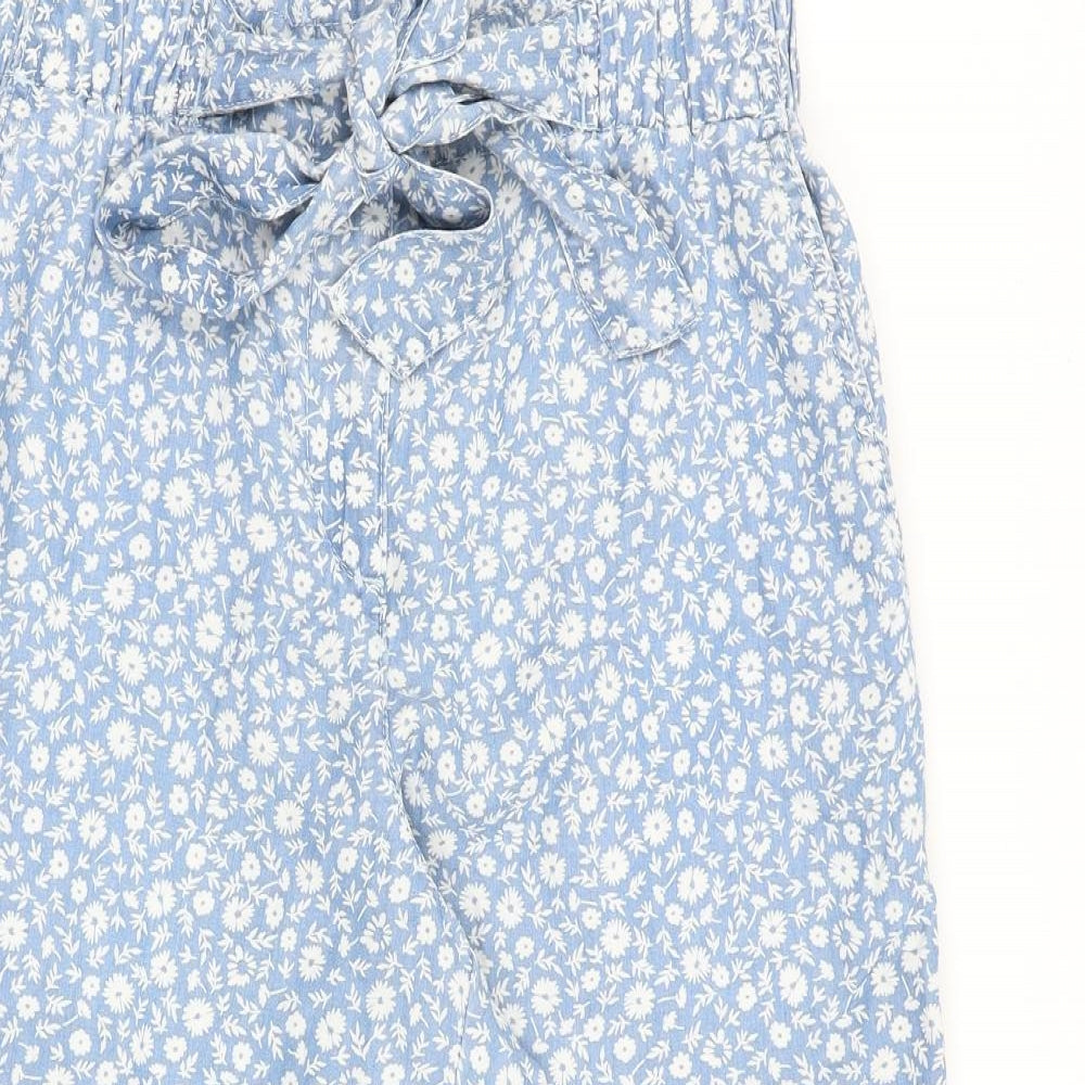 NEXT Womens Blue Floral Lyocell Cropped Trousers Size 10 L23 in Regular Zip