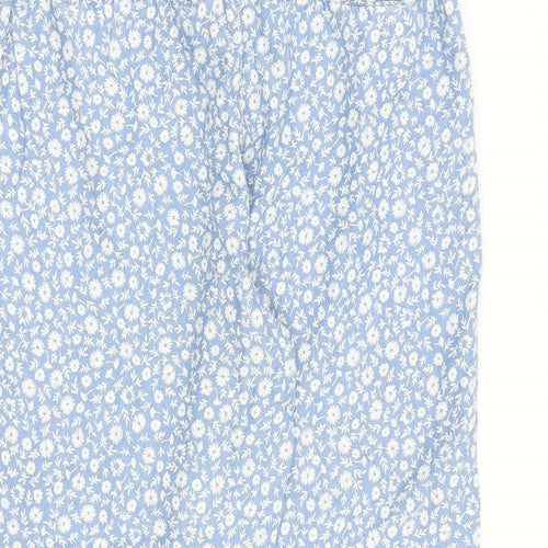NEXT Womens Blue Floral Lyocell Cropped Trousers Size 10 L23 in Regular Zip