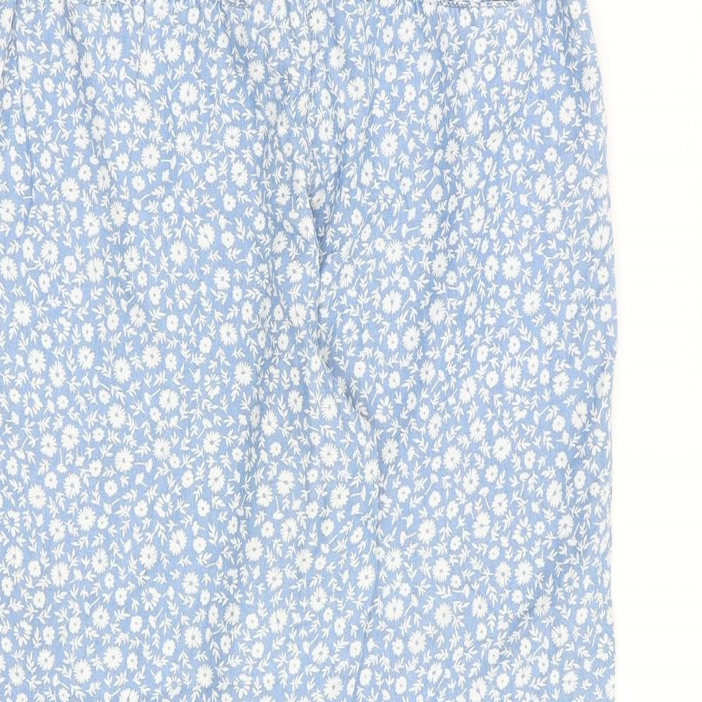 NEXT Womens Blue Floral Lyocell Cropped Trousers Size 10 L23 in Regular Zip
