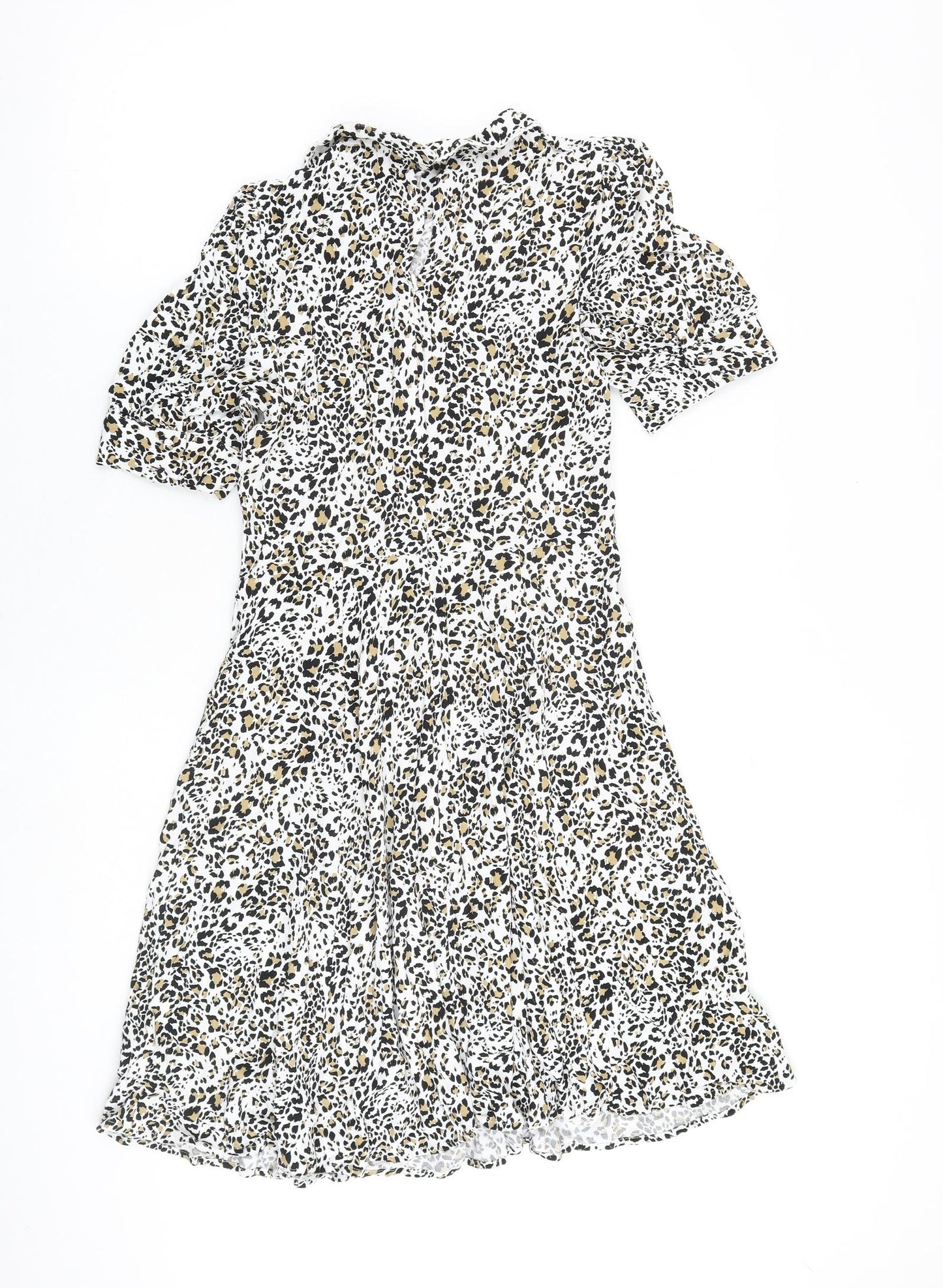 Marks and Spencer Womens Multicoloured Animal Print Viscose A-Line Size 8 Collared Button - Leopard Print