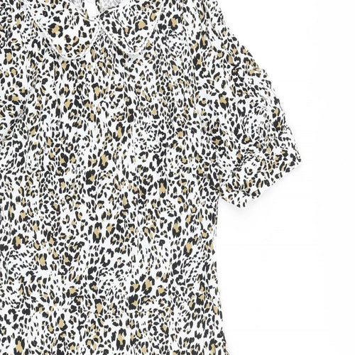 Marks and Spencer Womens Multicoloured Animal Print Viscose A-Line Size 8 Collared Button - Leopard Print