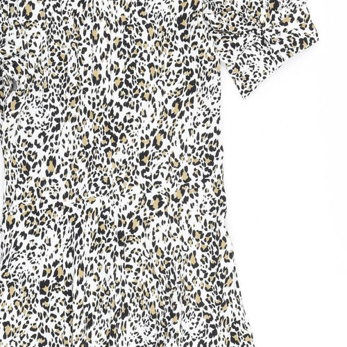 Marks and Spencer Womens Multicoloured Animal Print Viscose A-Line Size 8 Collared Button - Leopard Print