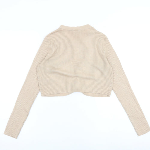 H&M Womens Beige Viscose Cropped Blouse Size M V-Neck - Lace Up Detail