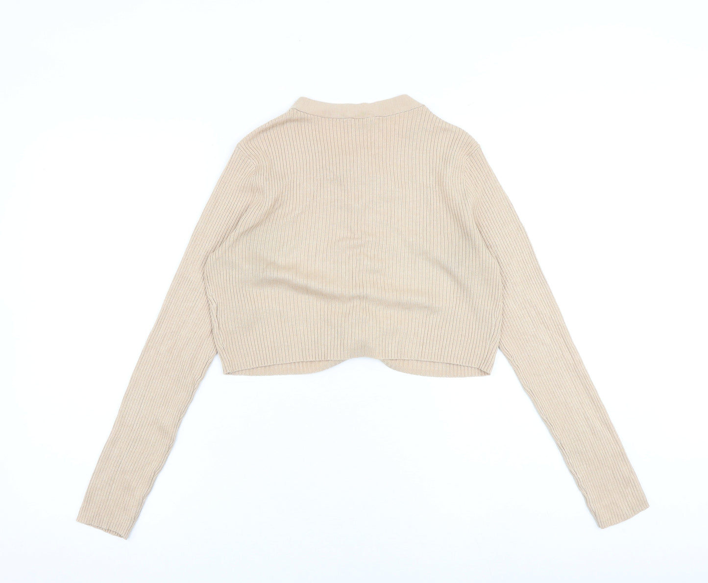 H&M Womens Beige Viscose Cropped Blouse Size M V-Neck - Lace Up Detail