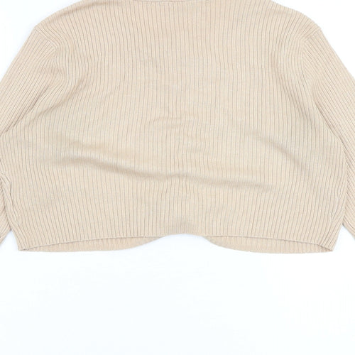 H&M Womens Beige Viscose Cropped Blouse Size M V-Neck - Lace Up Detail