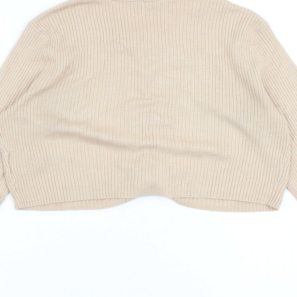 H&M Womens Beige Viscose Cropped Blouse Size M V-Neck - Lace Up Detail