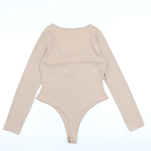 PRETTYLITTLETHING Womens Brown Polyester Bodysuit One-Piece Size 12 Snap