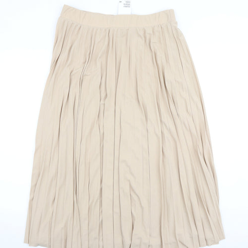 H&M Womens Beige Polyester Pleated Skirt Size L