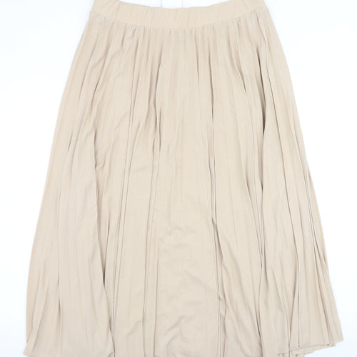 H&M Womens Beige Polyester Pleated Skirt Size L