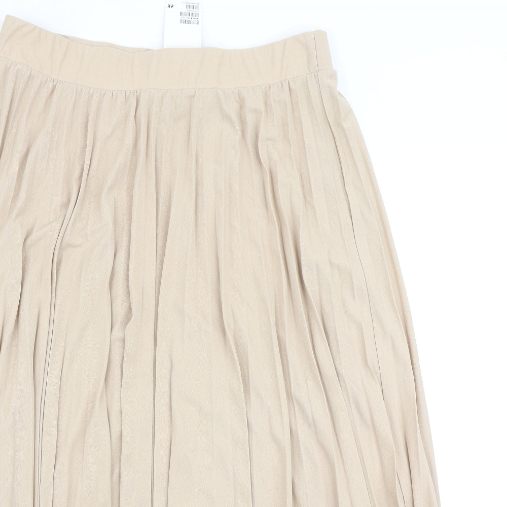 H&M Womens Beige Polyester Pleated Skirt Size L