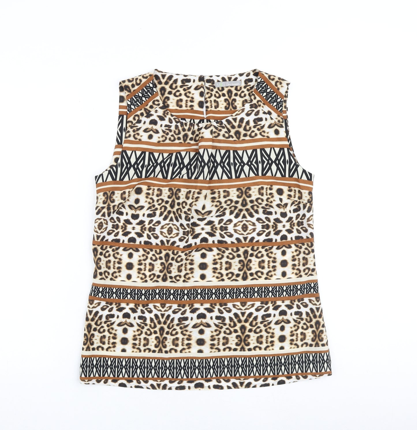 Marks and Spencer Womens Multicoloured Animal Print Polyester Basic Blouse Size 10 Round Neck
