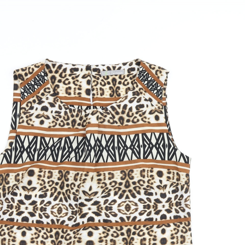 Marks and Spencer Womens Multicoloured Animal Print Polyester Basic Blouse Size 10 Round Neck