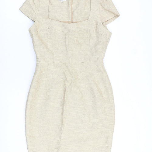 Hobbs Womens Gold Cotton Shift Size 10 Square Neck Zip