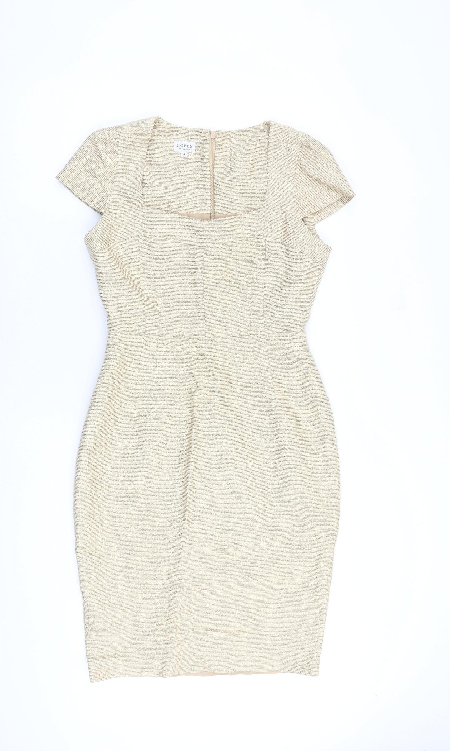 Hobbs Womens Gold Cotton Shift Size 10 Square Neck Zip