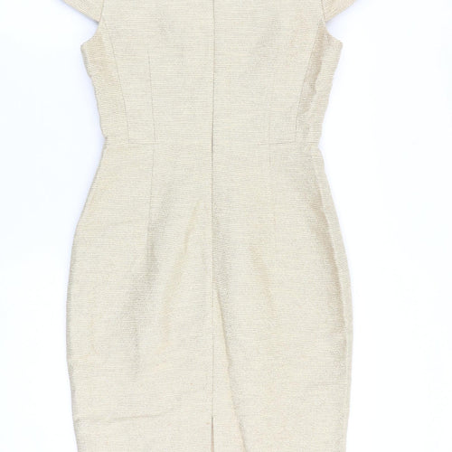 Hobbs Womens Gold Cotton Shift Size 10 Square Neck Zip