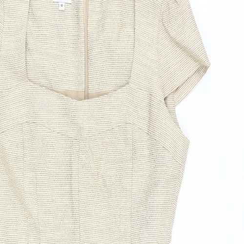 Hobbs Womens Gold Cotton Shift Size 10 Square Neck Zip