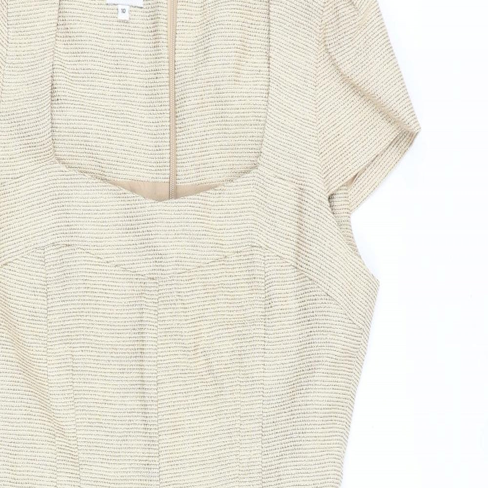 Hobbs Womens Gold Cotton Shift Size 10 Square Neck Zip