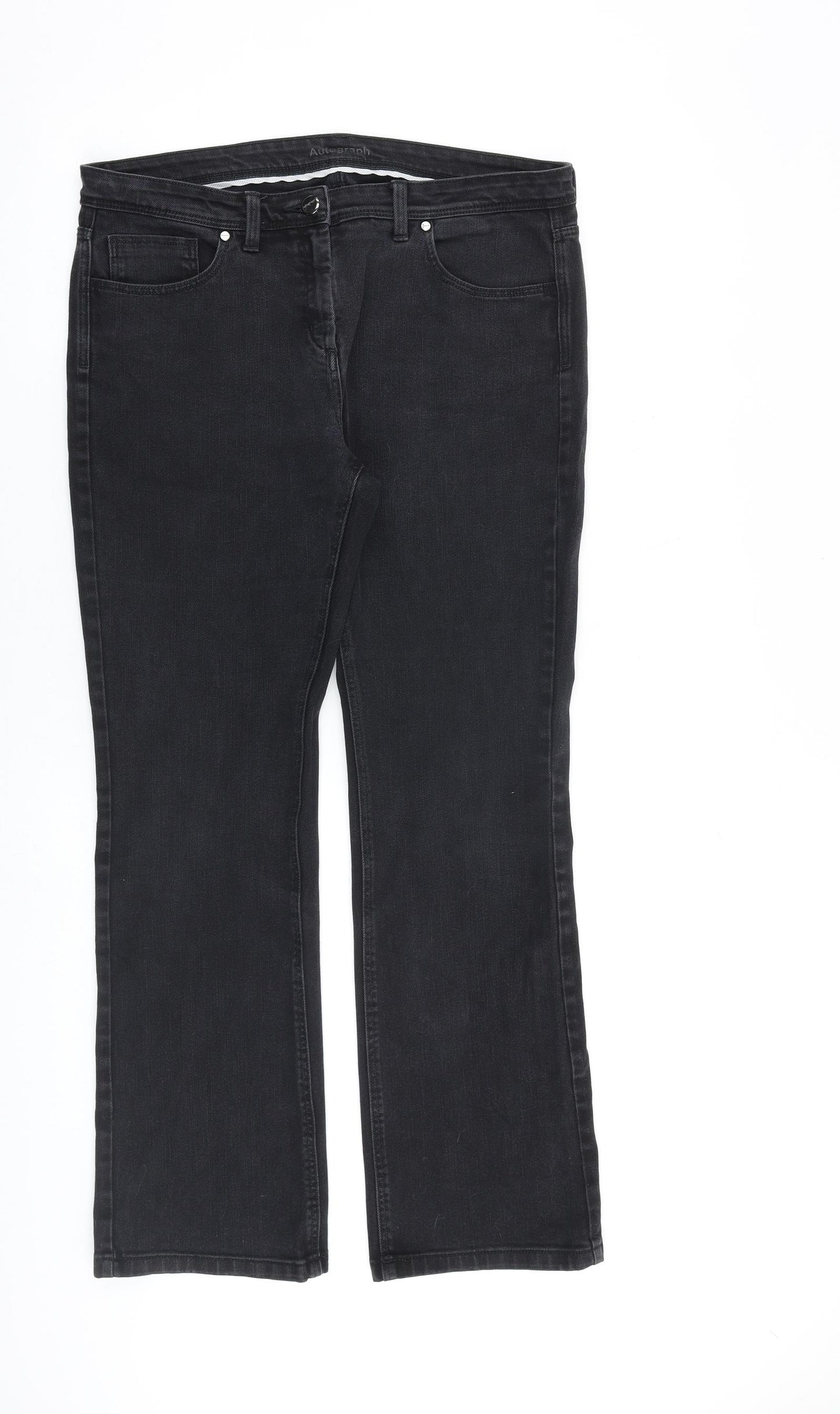 Marks and Spencer Womens Black Cotton Bootcut Jeans Size 14 L30 in Regular Zip