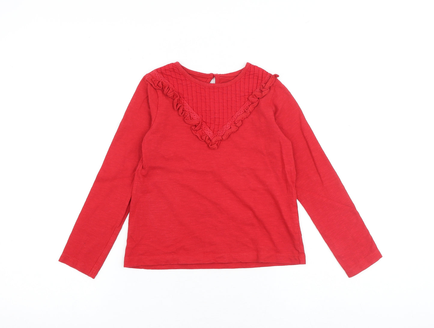 St Bernard Girls Red 100% Cotton Basic T-Shirt Size 6-7 Years Round Neck Button
