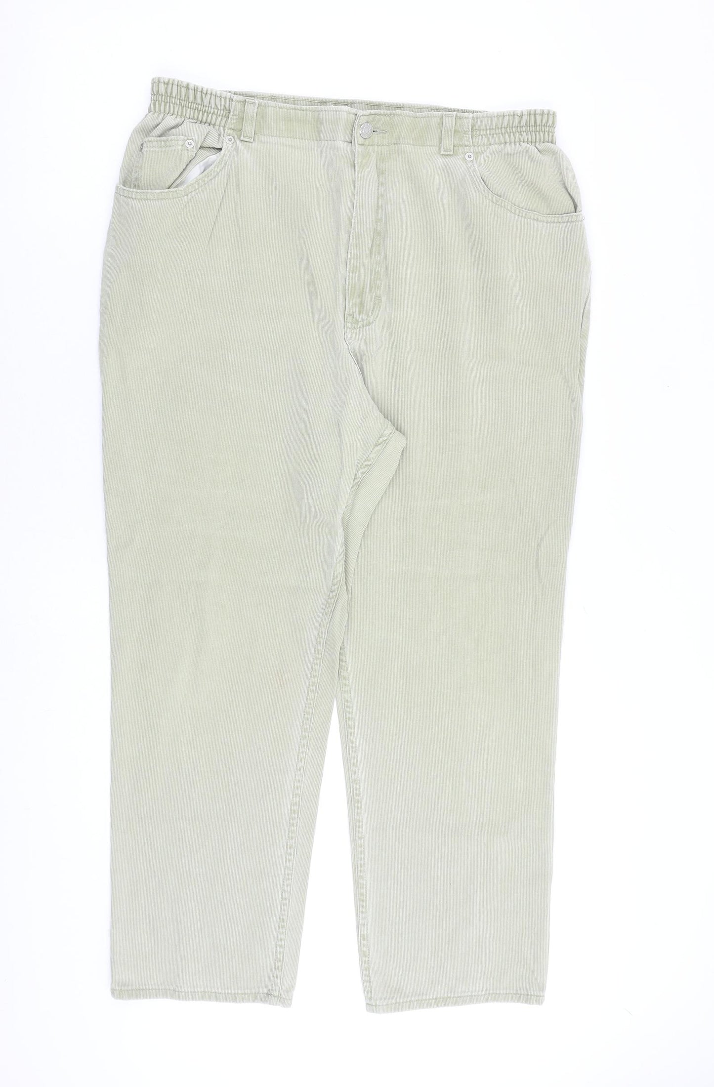 Marks and Spencer Womens Green Cotton Trousers Size 18 L28 in Regular Zip