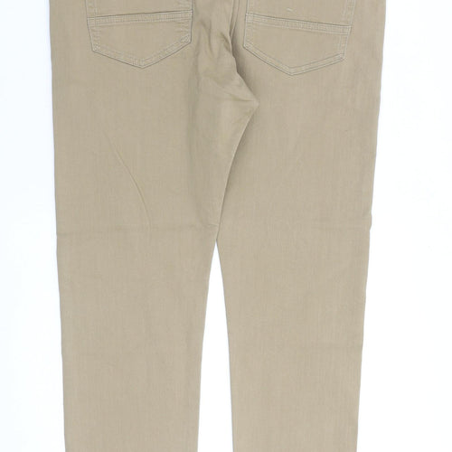 Marks and Spencer Mens Beige Cotton Tapered Jeans Size 36 in L29 in Slim Zip