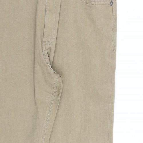 Marks and Spencer Mens Beige Cotton Tapered Jeans Size 36 in L29 in Slim Zip