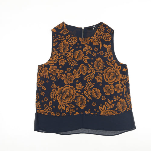 Very Womens Blue Floral Polyester Basic Tank Size 16 Round Neck