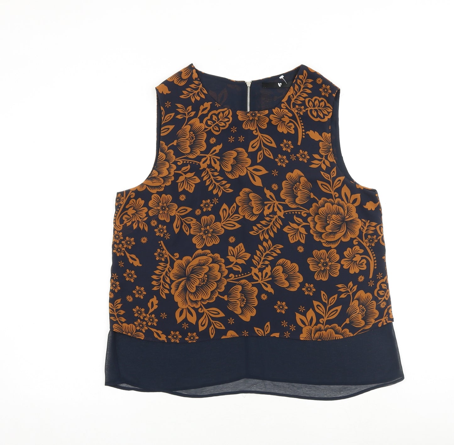 Very Womens Blue Floral Polyester Basic Tank Size 16 Round Neck