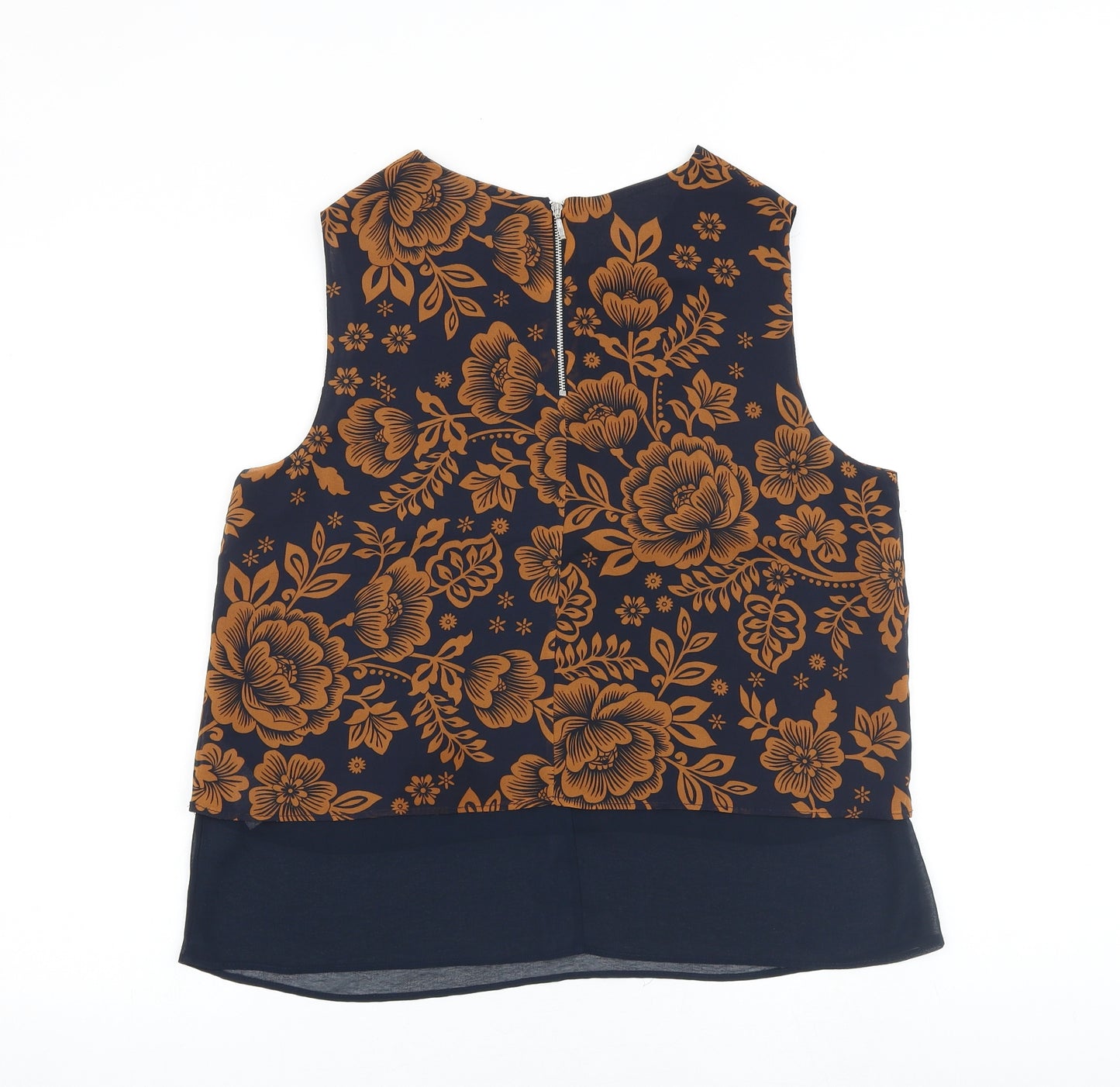 Very Womens Blue Floral Polyester Basic Tank Size 16 Round Neck