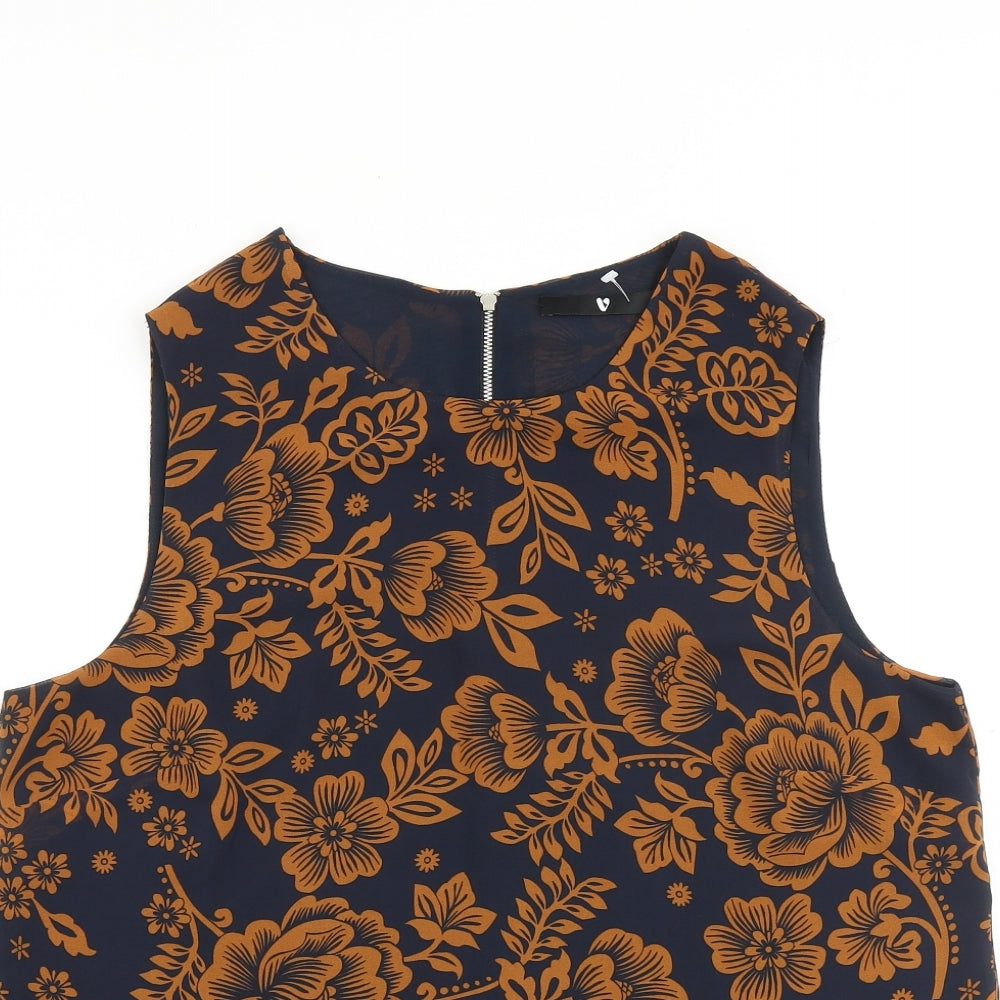 Very Womens Blue Floral Polyester Basic Tank Size 16 Round Neck