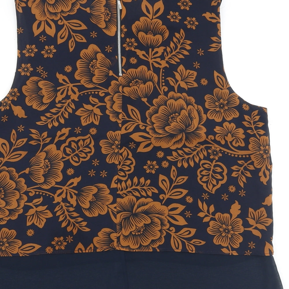 Very Womens Blue Floral Polyester Basic Tank Size 16 Round Neck